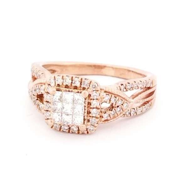 Diamond Engagement Ring Princess & Round 10K Rose Gold - Size 4,5,6,7 - Picture 3 of 12